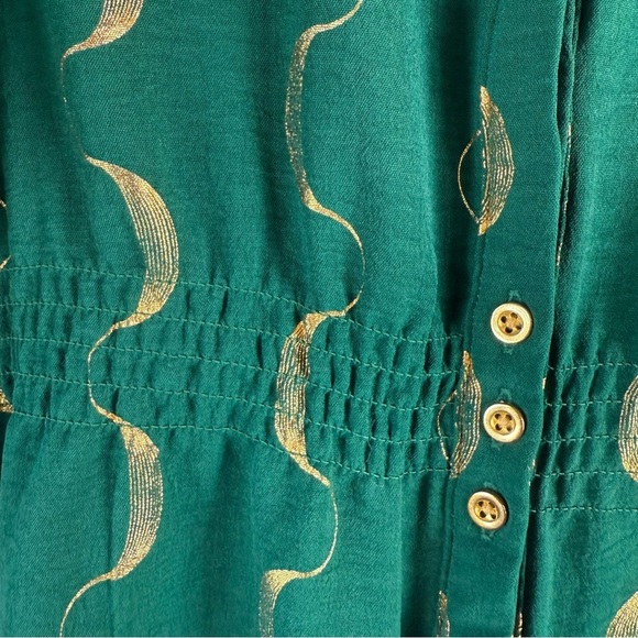 Alex & Parker Emerald and Gold Patterned Blouse Size: M - Picture 5 of 14